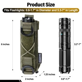 OneTigris Flashlight Holster Molle Flashlight Holder for Belt Tactical Pouch for Torch Linear Hand Tool with Open-top MOLLE Strap for Vertical & Horizontal Carrying