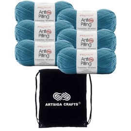 Premier Yarns Anti-Pilling Everyday Worsted Solid Lake DN100-91 (6-Skein) Same Dyelot Worsted Medium #4 Soft Knitting Yarn Acrylic Bundle with 1 Black Project Bag