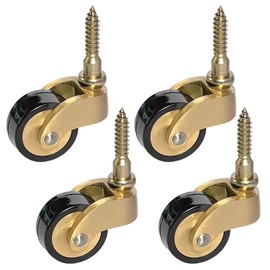 Pack of 4 Antique Solid Brass Castors with 25 mm Wheel, 360° Swivel Castor, Movable Castors, Universal Castors Set, for Retro Furniture Piano Feet (Screw Tip) (Yellow)