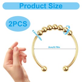 BRITIVIVE Anxiety Ring Gold Pack of 2 Stress Ring Shade Anxiety Rings Stress Spinner Fidget Rings Adjustable Sizes Stainless Steel Rings for Women (Gold)