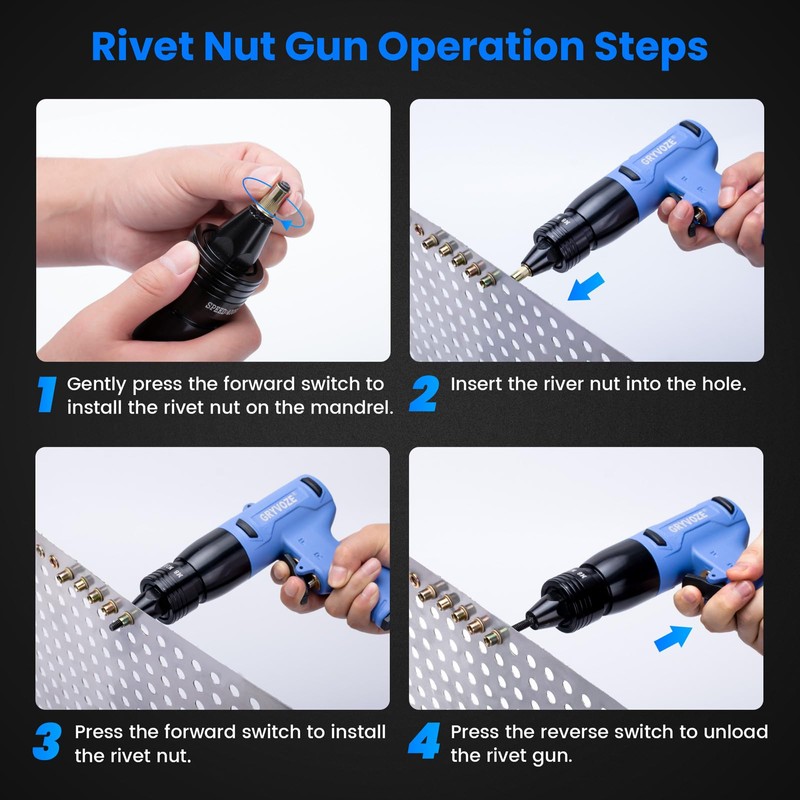 GRYVOZE Pneumatic Rivet Nut Gun Kit with 1/4 & 5/16