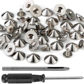 Yoranyo 100 Sets Cone Spikes and Studs 4.7MM Height Silver Color 3/16" Bullet Spikes ...