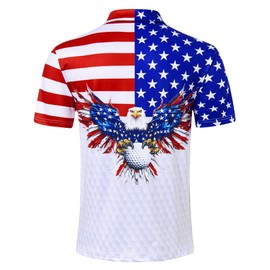 Fanient Men American Flag Golf Shirts Dry Fit 4th of July Eagle Polo Shirts Short Sleeve 3D Print Moisture Wicking Performance Independence Day Tops XXL