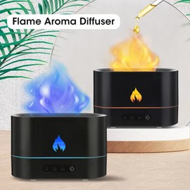 Humidificador de aire de llama, difusor de aroma con aceite esencial de luz, 2 luces de color, niebla fría