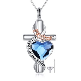 WINNICACA Cross Urn Necklace for Ashes Sterling Silver Necklace Urn of Mom Ashes Jewelry for Mother Cross Urn Pendant Cremation Memorial Gifts Mother Cremation Necklace Christmas Gifts for Women