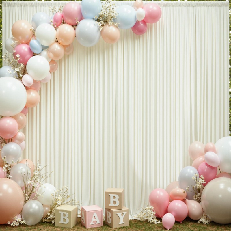 10×12ft Wrinkle Free Ivory Backdrop Curtain for Wedding Parties, 2