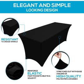 Utopia Kitchen 8FT Spandex Tablecloth [1 Pack, Black] 200 GSM Stretch, Fitted, Washable and Wrinkle Resistant Table Cloth Rectangle Cover for Trade Shows, Wedding, Parties [96Lx30Wx30H Inch]
