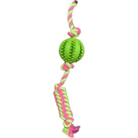 Dog Toy Rubber Ball Rope Dog Chew Toys, Rope Ball Toys for Medium and Large Dogs (Green)