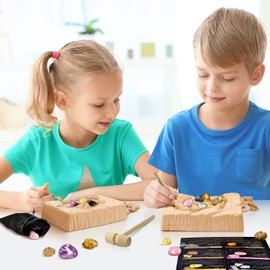 Byncceh Minerals Excavation Set, Gemstone Excavation Toy with 5 Geology Stones, Digging Real Minerals Archaeology Experiment Set, Gift for Children from 7 Years Boys Girls