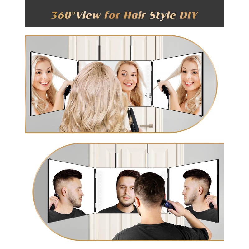 JUSRON 360 Viewing Angle Self Hair Cutting Mirror, Clear Anti-Fog