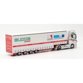 herpa 314374 Scania CS High Roof Volume Saddle Trailer Budde Forwarding in Miniature for Crafts, Collecting and as a Gift, Multi-Coloured