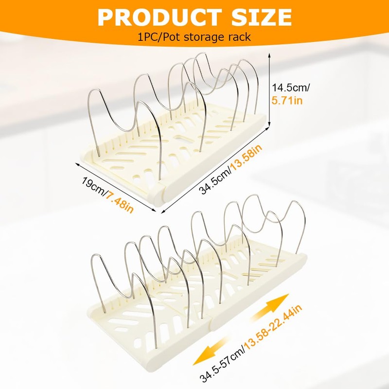 Pot and Pan Organizer Under Cabinet, Expandable Pan Organizer, White