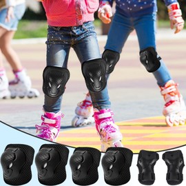 Kids Knee and Elbow Pads - Toddler Kneepad Set of 6 - Protective Safety Gear for Kids 3-8 Multi-Sport Activities Including Cycling Rollerblading Snowboarding Hockey