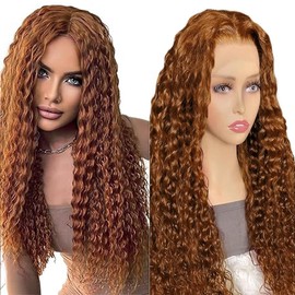 Lakaisa Deep Wave Human Hair Wig, Brown, 4 x 4 Lace Front Real Hair Wig, Wear and Go Glueless, 100% Unprocessed Brazilian Remy Hair Wig, Real Hair, Women, No Smell for Women, 56 cm/56.8 cm