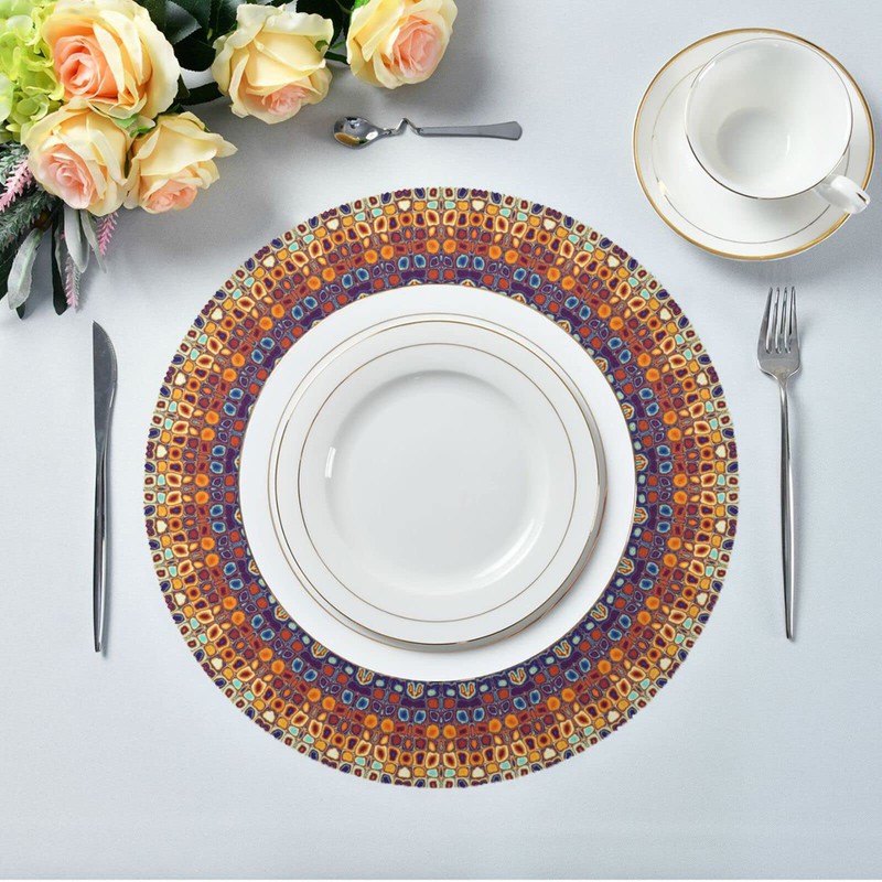 Kigai Mandala Round Placemats Set of 4, Non-Slip Table Mats