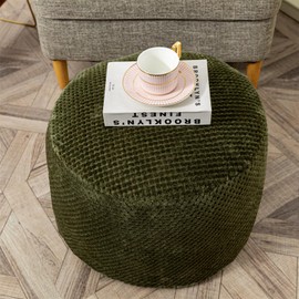 Unstuffed Fur Pouf Ottoman Foot Rest Cover Faux Fur Ottoman Cover 51x31cm Round Poof Seat Floor Bean Bag Chair Foot Rest Storage Solutions for Living Room Bedroom Cover ONLY (Green)