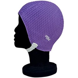Blue Reef Bubble Pimple Effect Dark Shades Single Solid Colour Ladies Classic Retro Swimming Hat Swim Cap One Size Average Adults Adjustable Strap (Purple)