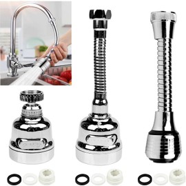 3 Pieces Kitchen Tap Head Fucet Aerator, 360 Degree Rotatable 3 Mode Adjustable Faucet Extender Kitchen Faucet Head Replacement for Bathroom Kitchen