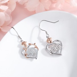 50th Birthday Gifts for Women, 50 Years Old Birthday Gifts 925 Sterling Silver Love Heart Rose Drop & Dangle Earrings for Wife Couple Parents Mothers Day Anniversary Christmas Jewelry
