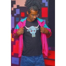 EWS The Rock Blue Brahma Bull Logo Mens Black T-shirt - L