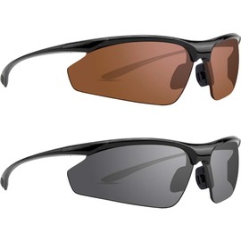Epoch Eyewear 2 Pair Golf Sport Sunglasses Cadence Black w/Smoke & Black w/Amber Lens