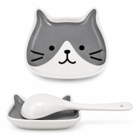 Cat-Shaped Spoon Rest, Ceramic Spoon Rest for Kitchen Counter Stove Top Coffee Bar Station Decor, Cute Spoon Holder Small Cooking Utensil Dish, Funny Cat Lovers Housewarming Wedding Gifts (Grey)
