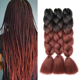 Gairyan Braiding Hair Extensions Ombre Jumbo Braids Synthetic Hair 3 Packs 24 inches 300g Coloured Hair for Braiding Extensions Box Braids Crochet Twist (Black-Red Brown)
