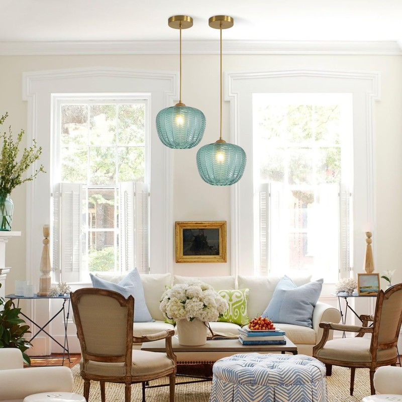 KCO Lighting Vintage Green Glass Pendant Light Gold Globe Pendant