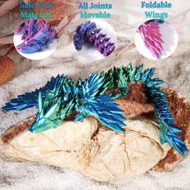 2PCS 3D Printed Dragon with Wings 9" Articulated Dragon Bookshelf Decor for Home Office