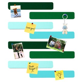 HULAVO 8Pcs Rectangle Felt Cork Board Bar Strips with 35 Pushpins, Self-Adhesive Bulletin Board Strips for Office School Home Wall Decor Stickers Memos Schedules Photos Display -Gradual Green