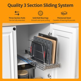 Pull Out Cabinet Organizer for Cutting Board, Cookie Sheet, Baking Sheet, Stainless Steel Sliding Rack for Bakeware & Trays, Heavy-Duty Cutting Board Organizer (9” x 16.5” (22.8 x 41.8 cm))
