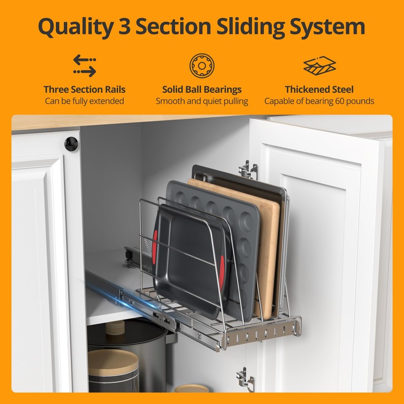Pull Out Cabinet Organizer for Cutting Board, Cookie Sheet, Baking