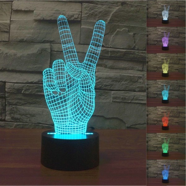 Nightwolf® 3D Victory Sign Hand 3D Night Light 7 Color Change LED Table Lamp Xmas Toy Gift