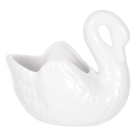 Yardwe Lovely Swan Ceramic Flowerpot with Drain Hole, White Porcelain Planter for Succulents, Decorative Plant Pot for Home and Office, 4.4 X 2.36 X 3.77 Inch