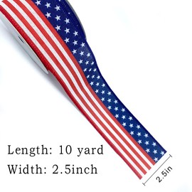 Hying 4th of July Patriotic Ribbons for Crafting, 2.5" X 10 Yards American Flag Wired Edge Ribbons Blue Red Burlap Ribbon July 4th Stars Ribbons for Gift Wrapping Memorial Day Decorations Supplies