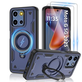 Gritup for Moto G 5G 2025 & Moto G Play 5G 2025 Magnetic Case,Compatible with MagSafe & [HD Screen Protector×2],Metal Rotated Kickstand,Military Grade Drop Proof Anti-Fingerprint Protective,Blue