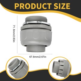 HDHAODA Conduit Connectors, 1-1/2 Inch Liquid Tight Connector NPT Non-Metallic for PVC Electrical Flexible Conduit Fittings, 180 Degree Straight, UL Listed for Home Outdoor Tubes Tools, Grey (2-Pack)