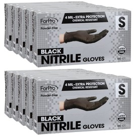 ForPro Professional Collection Disposable Nitrile Gloves, Chemical Resistant, Powder-Free, Latex-Free, Non-Sterile, Food Safe, 4 Mil, Black, Small, 1000-Count