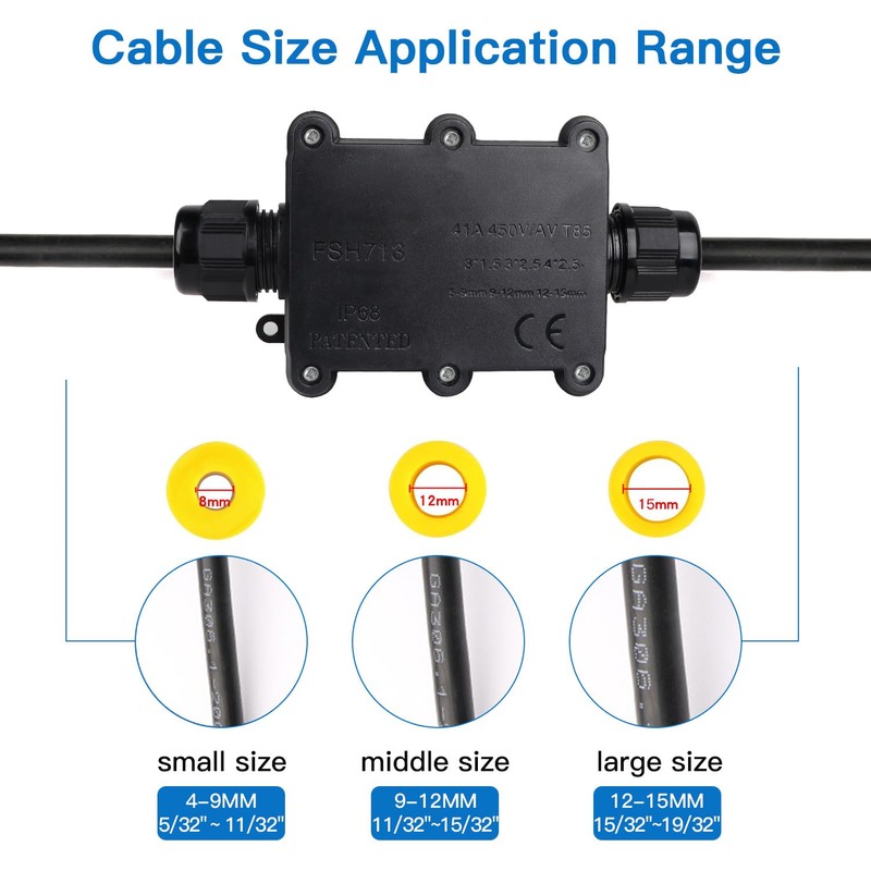 Helunsi Waterproof IP68 External Junction Box, 2 Way Outdoor Junction