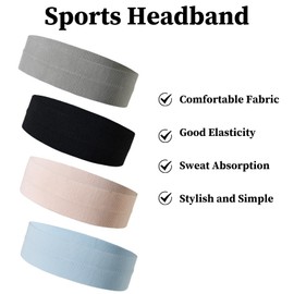 4 Pcs Sports Headband Women, Elastic Headbands Soft, Non Slip Yoga Headband, Women's Fashion Sweat Bands for Sports Yoga Exercise Women Men Girls Boys