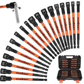 HORUSDY 18Pcs Nut Driver Set SAE and Metric, Impact Magnetic Nut Driver for impact drill, 6 Inch Extra Long Nut Drivers, Cr-V Steel 1/4" Hex Shank Quick Change, with Storage Case