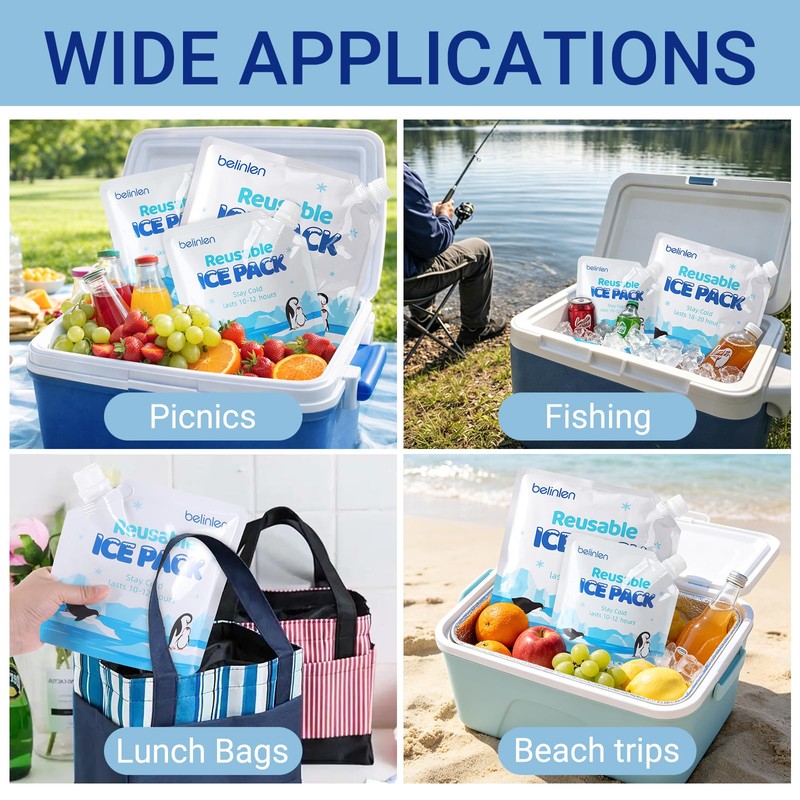 Belinlen 6 Pack Reusable Ice Packs for Cooler, Long Lasting