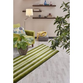 Custom Size Hallway Runner Rug, Slip Resistant, 26 Inch Wide X Your Choice of Length, Stripes Green, 26 Inch X 22 feet