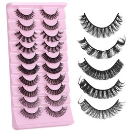 Eyelashes Russian Strip Lashes Natural Fluffy Wispy D Curly Effect Hybrid Strip Lashes Look Like Extensions 10 Pairs (MIX-H5)