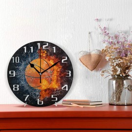 WXLIFE Fantasy Ball Basketball Round Acrylic Wall Clock, Silent Non Ticking Art Painting for Kids Bedroom Living Room Office School Home Decor