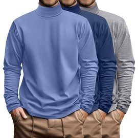 Ficerd 3 Pack Men's Big and Tall Turtleneck Shirts Cotton Long Sleeve Turtle Neck Tops Plus Size Loose Fit Basic Tee(Light Heather Gray, Blue, Light Blue,XX-Large)