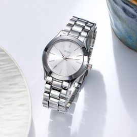 BUREI Women Watches Fashion Business Stainless Steel Ladies Watches Waterproof Quartz Women's Wristwatch,Gift for Women(All Silver)