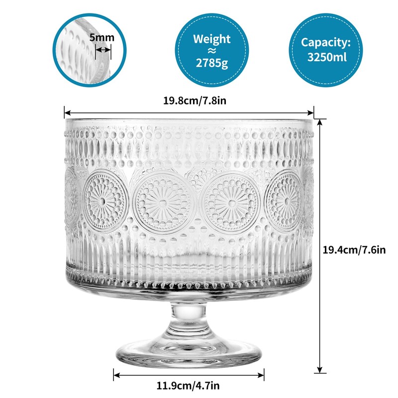 MDLUU Glass Trifle Bowl with Pedestal, 3.43qt Footed Dessert Stand,