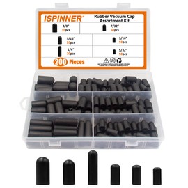 ISPINNER 200pcs Rubber Vacuum Caps Assortment Kit, Hose End Caps for Carburetor, Manifold, Automotive 3/16" 5/32" 7/32" 1/4" 5/16" 3/8"
