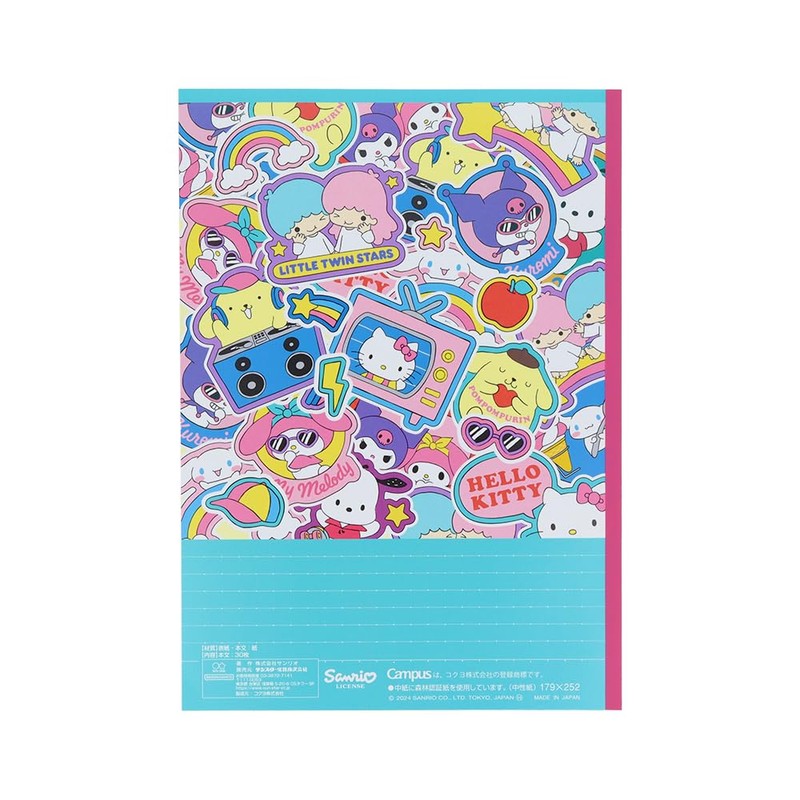 Sunstar Stationery Sanrio Character Notebook, Campus Notebook, A Ruled, 5